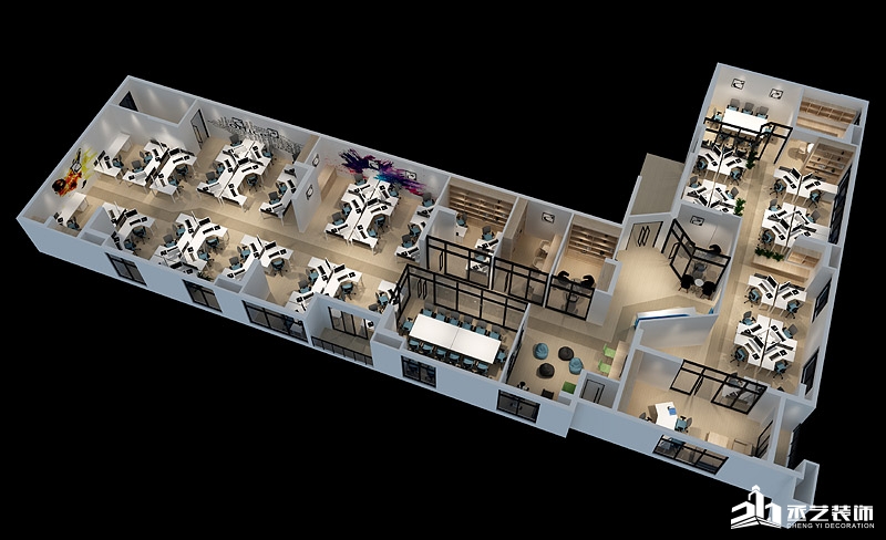 拓動網絡遊戲公司寫字樓裝修 辦公室鳥鳥瞰圖